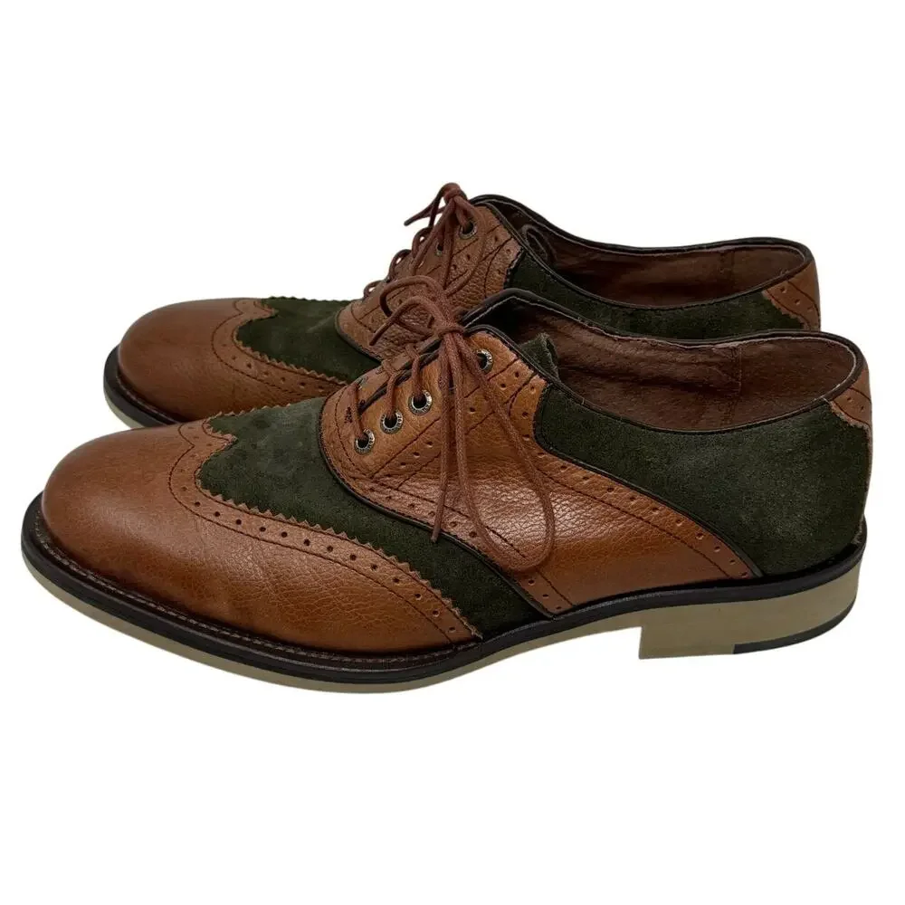 Johnston & Murphy Men's 9 Wingtip Oxford Shoes Brown Green Leather Suede